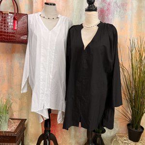 📌Zanzea Two Pull On  Long Cotton 5X Blouses Black and White